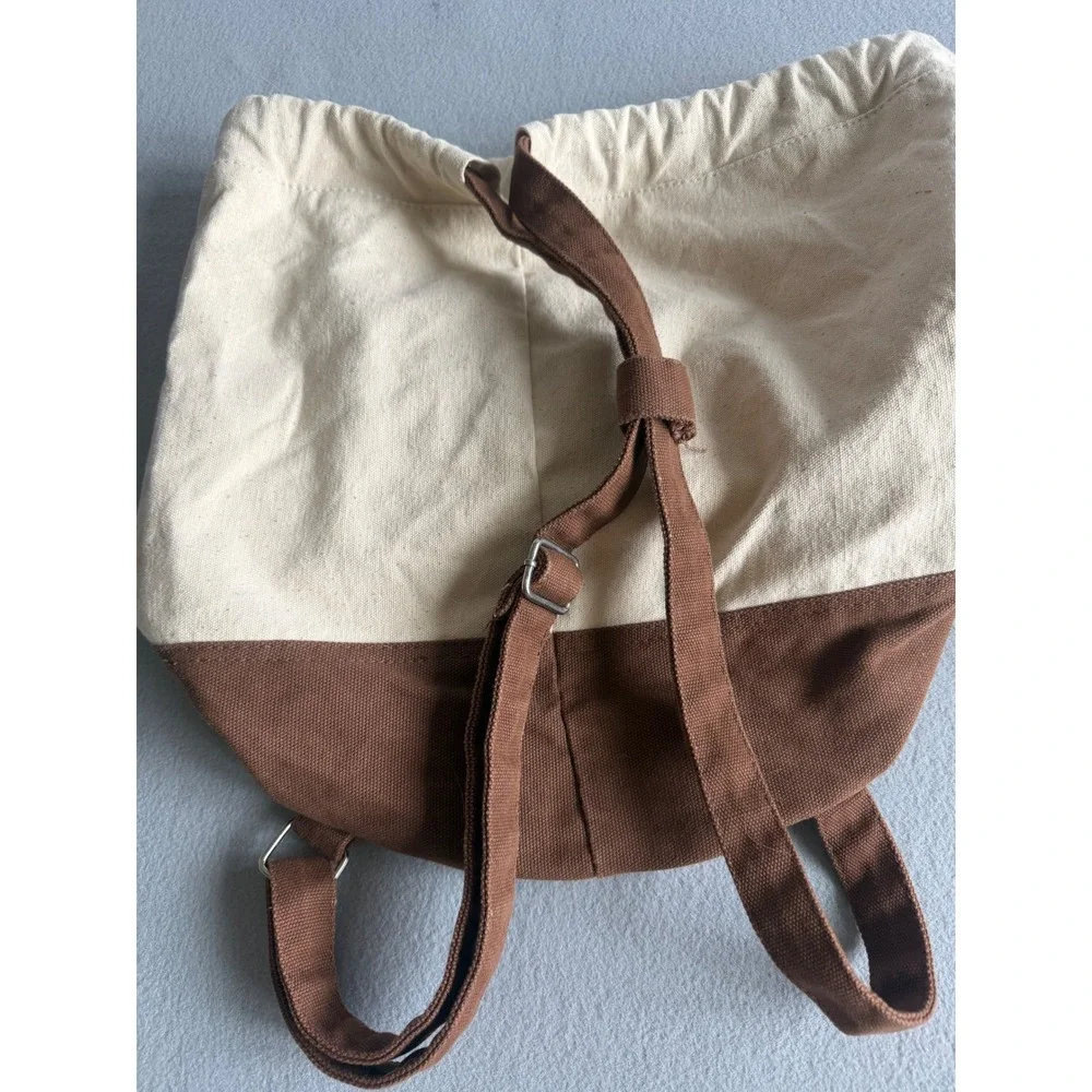 Disney Parks Seven Dwarfs Mine Train Canvas Drawstring Backpack Brown Cream